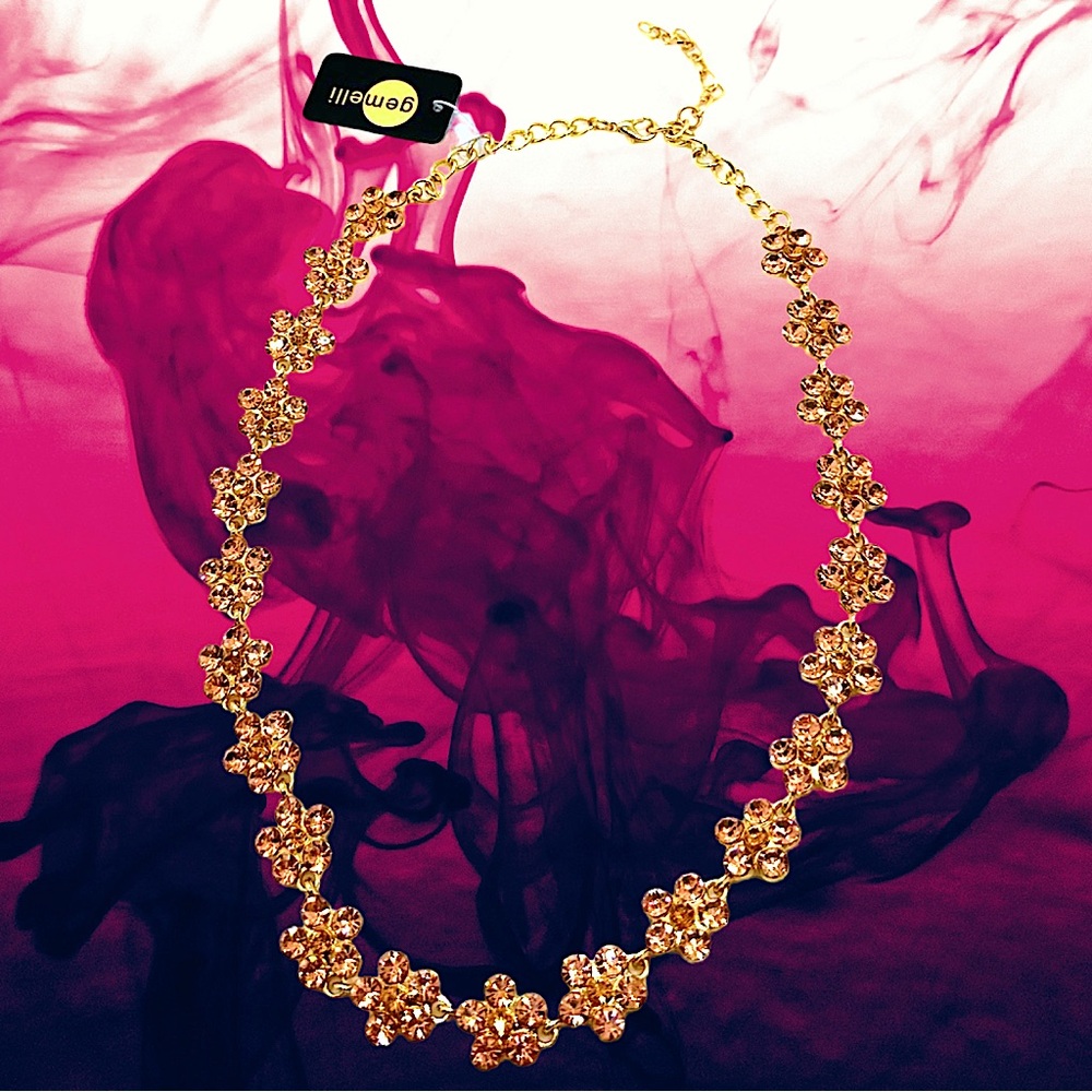 🆕Women’s Gold Champagne Floral Crystal Necklace❤️❤️MSRP: $99.00